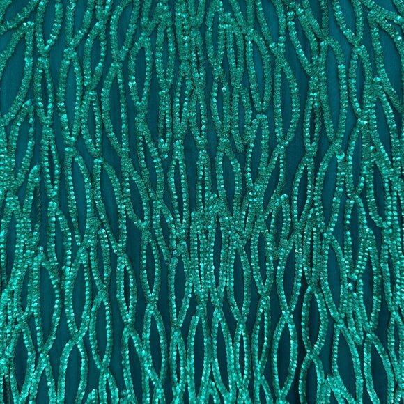 Laurence Kazar Womens VTG Silk Cocktail Party Dress Size M Green Sequin Beaded - Picture 5 of 16